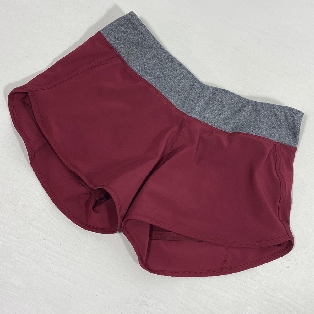 Campus crew athletic shorts in burgundy and grey​​​​​​​​​​​​​​​​